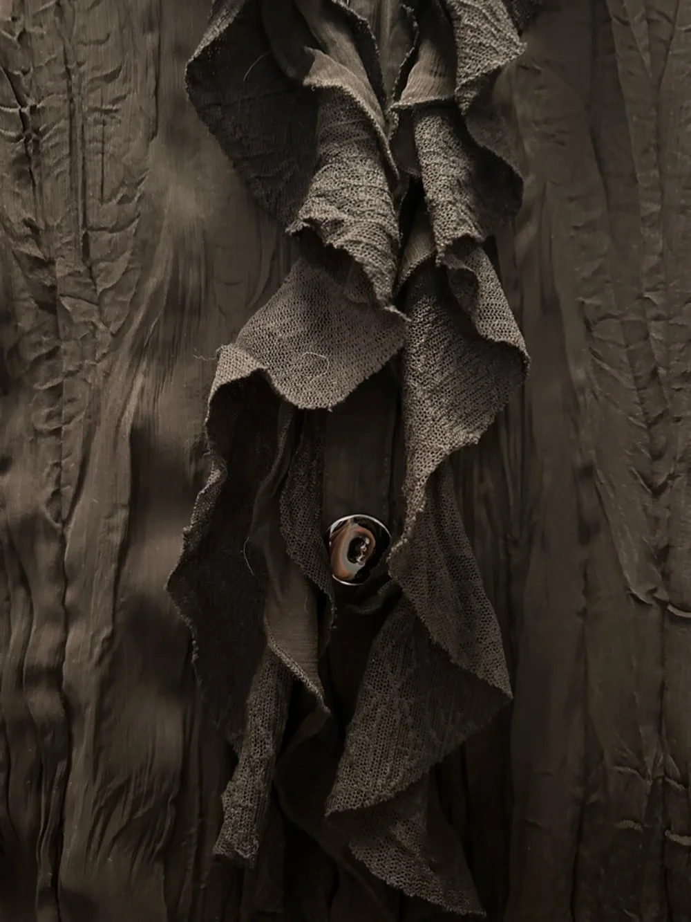 Black Ruffled Sheer Button-Up Blouse - Picture 4 of 5